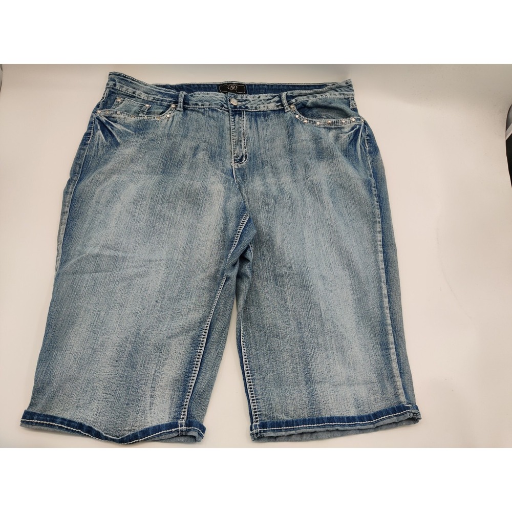 Cato Woman Denim Capri Shorts Embellished Cross Pockets Blue Size 26W